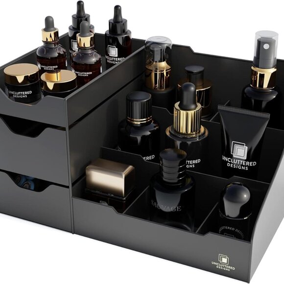 Large Black Vanity Organizer - Countertop Mens Organizer With Drawers for Cologn